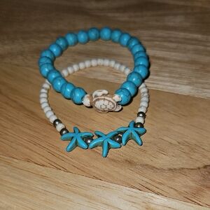 Turquoise and White Starfish Bracelet Set